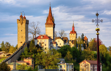 Fototapeta na wymiar The medieval towers of Lucerne, Switzerland