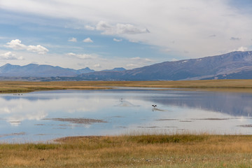 Typical view of Mongolian landscape. Mongolian Altai, Mongolia, Beautiful mountain landscape, lake and mountain range