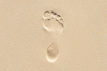 Footprint in the sand. Man on the planet.