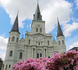 Cathedral and flowers - St Paul Cathedral - New Orleans, Louisiana