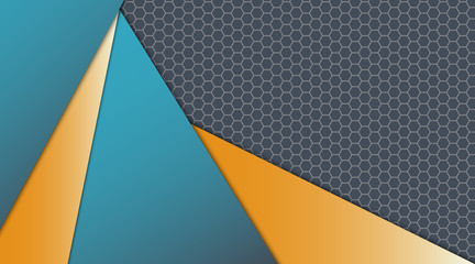 Abstract polygon hexagons shapes in yellow, blue and grey gradient background