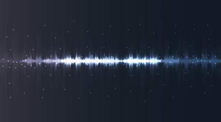 Sound wave neon flash lines in white and blue on gradient background