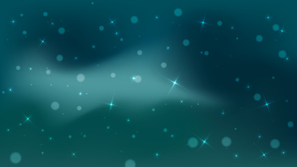 Bokeh or blur abstract circles with star light shapes blue, dark and turquoise on gradient background