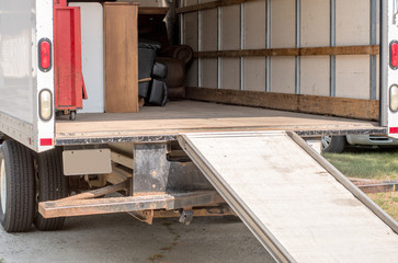 Inside a home  moving van with a ramp for easy access