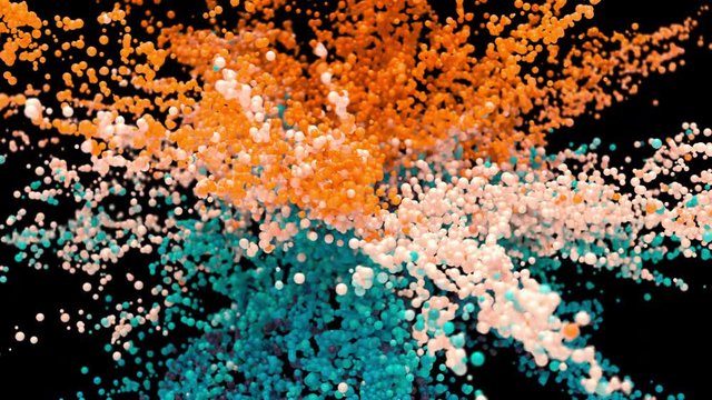 Bubble Burst - colorful rainbow foaming balls balloons explosion. Iridescent multicolored foam spheres in slow motion macro isolated on black. Alpha matte 60 fps 4k