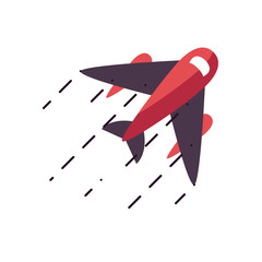 airplane flying fast icon, flat style