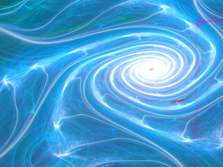 Abstract Blue Fractal Spiral Background Image, Illustration - Infinite repeating spiral pattern, twisted vortex. Recursive symmetrical rotating patterns, soft blurred swirling lines and curves