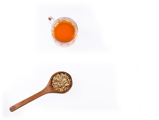 Herbal infusion fennel tea in glass cup and glass tea - Foeniculum vulgare