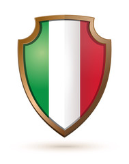 Golden shield with the image of the flag of Italy. Vector illustration