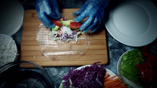 4k Vietnamese Food Spring Rolls in Rice Paper Served
