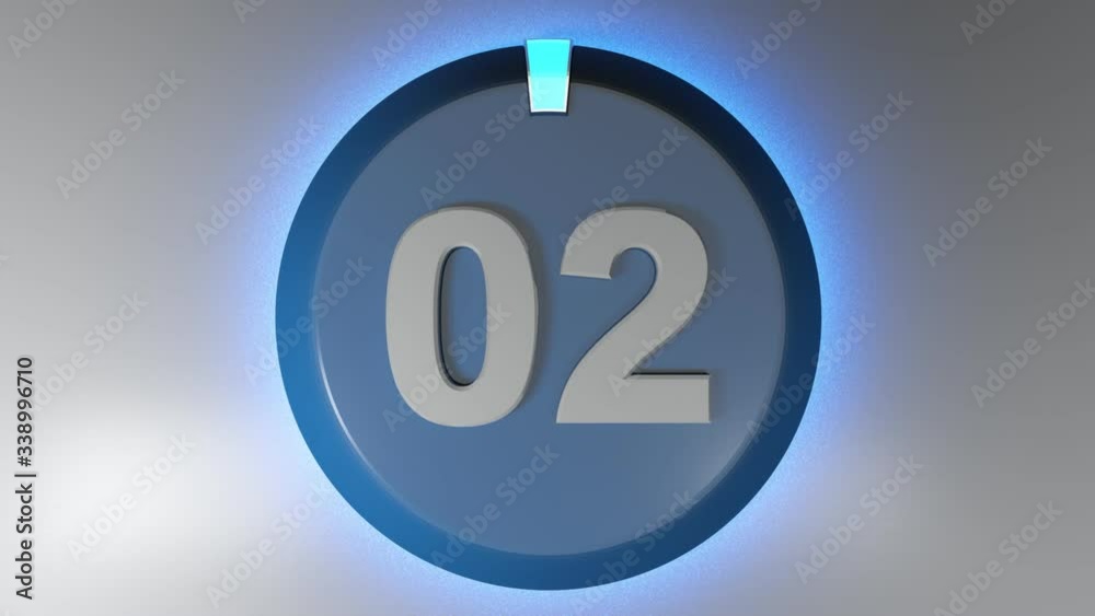 Poster the number 02 on a circle badge with a lighted rotating cursor - 3d rendering video clip