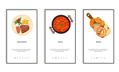 Set of food menu mobile app