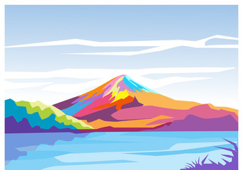 mountain landscape with blue sky in pop art style - obrazy, fototapety, plakaty