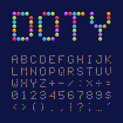 Vector colorful Dots style font design, alphabet letters and numbers and symbols
