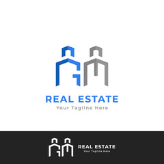 Real Estate Building company logo branding with G M letter logotype icon
