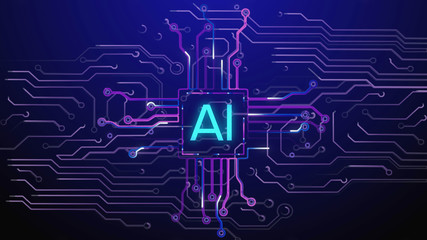 AI technology animation of mobile communication.3D hologram symbol on dynamic digital Circuit board  background