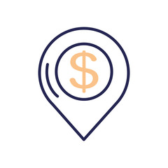 location pin with money symbol icon, line color style