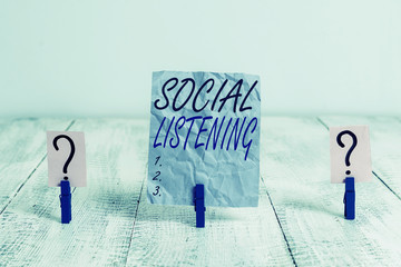 Text sign showing Social Listening. Business photo showcasing analyzing the conversations and...