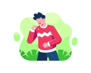 A Man Is Coughing Illustration. Coronavirus Symptoms Concept