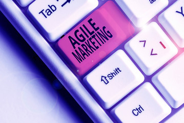 Writing note showing Agile Marketing. Business concept for focusing team efforts that deliver value...