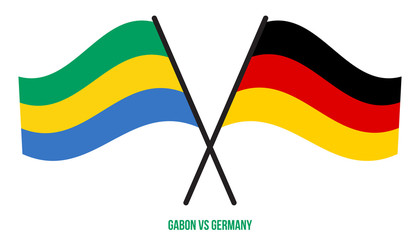 Gabon and Germany Flags Crossed And Waving Flat Style. Official Proportion. Correct Colors