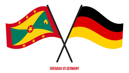 Grenada and Germany Flags Crossed And Waving Flat Style. Official Proportion. Correct Colors