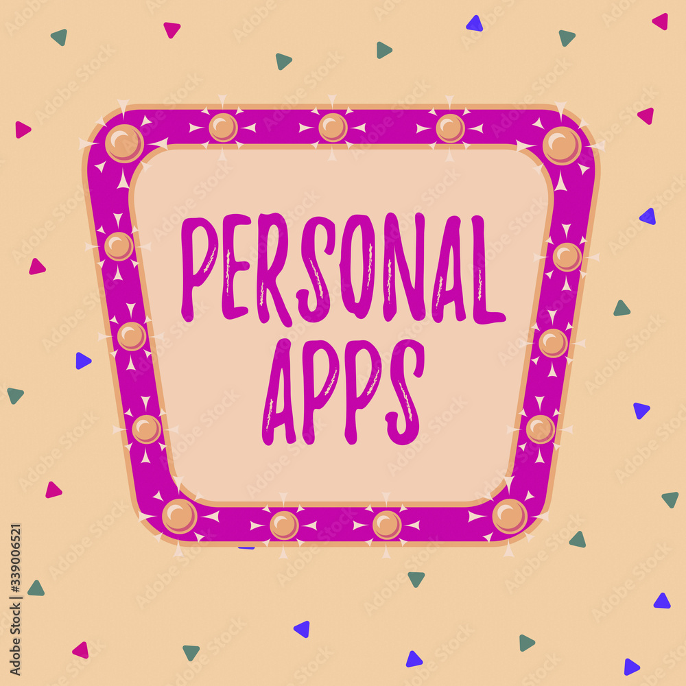Aufkleber Writing note showing Personal Apps. Business concept for App for secure password less validation to online services Asymmetrical uneven shaped pattern object multicolour design