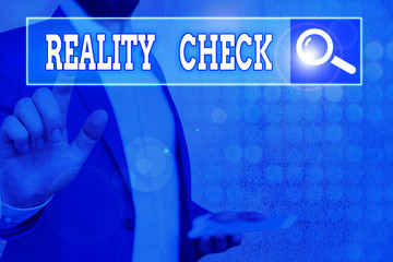 Word writing text Reality Check. Business photo showcasing one is reminded of the state of things...