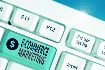 Word writing text E Commerce Marketing. Business photo showcasing business that sells product or service electronically