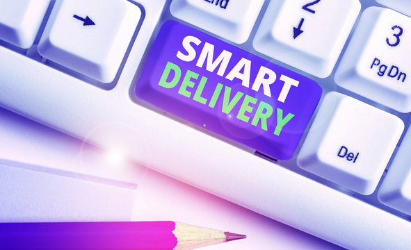 Word writing text Smart Delivery. Business photo showcasing Mobile solution for delivering and transporting goods faster