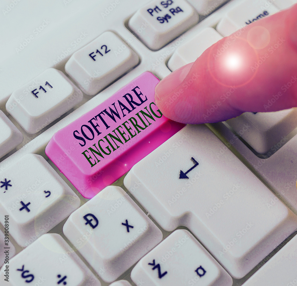 Poster text sign showing software engineering. business photo text apply engineering to the development of 