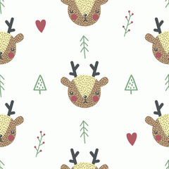 Cute seamless pattern with baby deer. Creative childish print. Great for fabric, textile. Vector illustration.