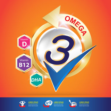 Nutrition Vitamin and Omega vector Concept for Product Strengthen the body and intelligence