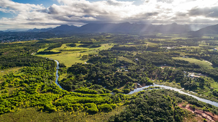 Guarapari City Aerial photographed in Guarapari, in Espirito Santo. Southeast of Brazil. Atlantic Forest Biome. Picture made in 2018.