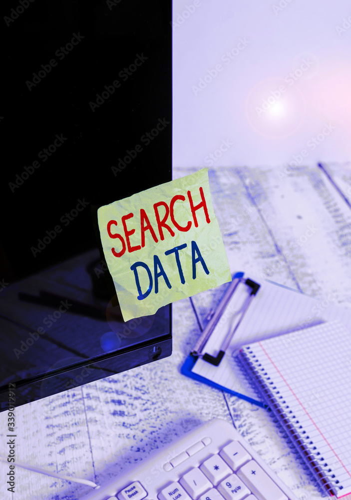 Fototapete writing note showing search data. business concept for efficient retrieval of specific items from a 