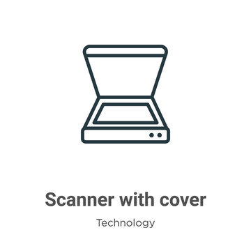 Scanner With Cover Outline Vector Icon. Thin Line Black Scanner With Cover Icon, Flat Vector Simple Element Illustration From Editable Technology Concept Isolated Stroke On White Background