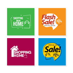 Shopping From Home Logo Label Tag Vector Template Design Illustration