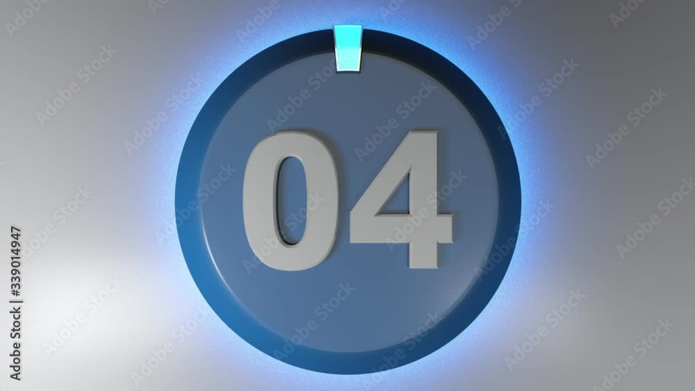 Poster the number 04 on a circle badge with a lighted rotating cursor - 3d rendering video clip