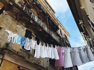 Low Angle View Of Clothes Drying On Clothesline