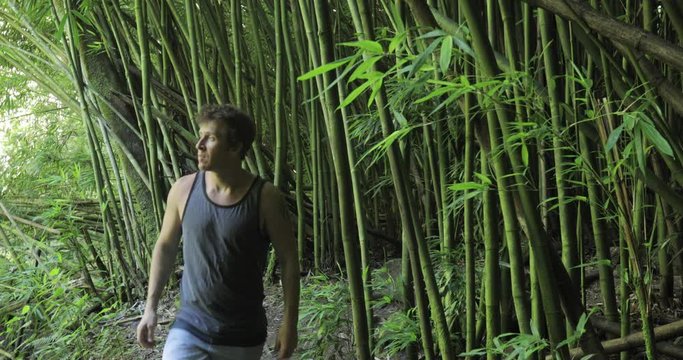 Hiking in bamboo forest in Maui, Hawaii.