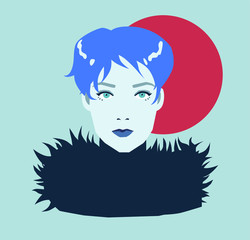 Portrait of a girl with short blue hair