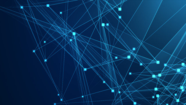 Abstract blue polygon tech network with connect technology background. Abstract dots and lines texture background. 3d rendering. © Papapig
