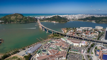 Aerial view of Shopping Vitoria, third bridge and Vila Velha city. Picture made in 2018. 