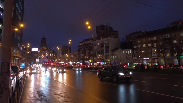 Nightime scene in downtown Kiev, Ukraine