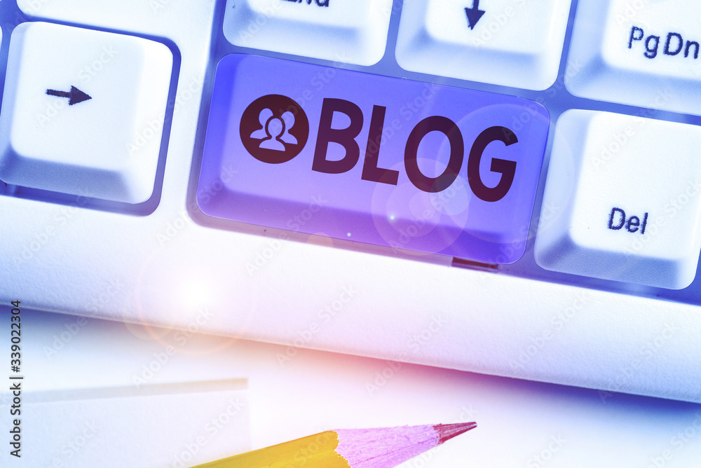 Poster word writing text blogquestion. business photo showcasing regularly updated website web page run by 