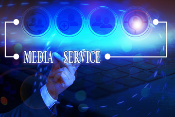Conceptual hand writing showing Media Service. Concept meaning server programs that delivers...