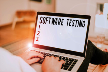 Conceptual hand writing showing Software Testing. Concept meaning evaluate the functionality of a...