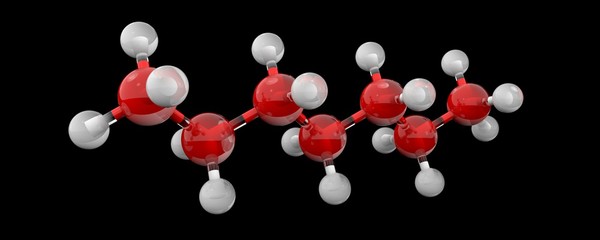 3d red glass structure of heptane molecule 