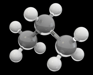 3d glass chemical structure of propane molecule
