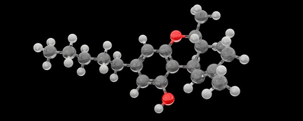 3d render glass thc molecule structure 